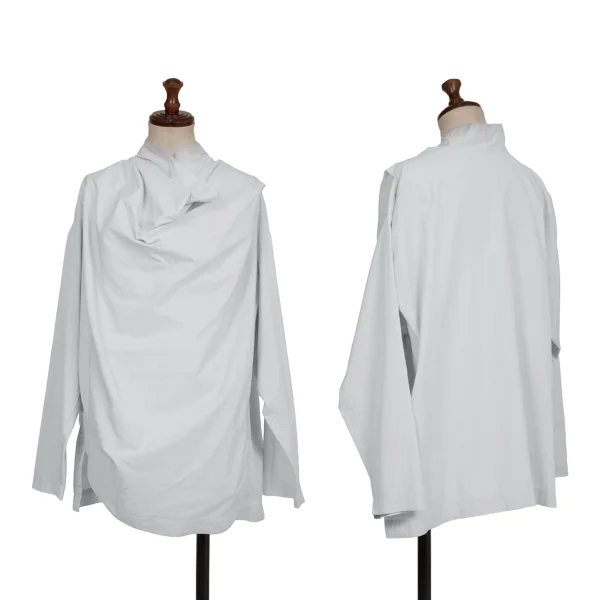ISSEY MIYAKE PERMANENTE Cotton Drape-neck Pullover Blouse Grey M K-173213_001