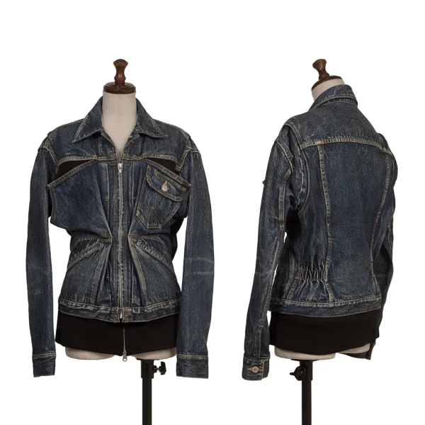 Yohji Yamamoto FEMME Knit Docking Spotted Horse Denim Jacket  Indigo,Black 2 K-173214_001