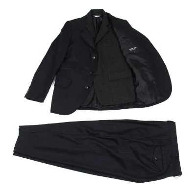 COMME des GARCONS HOMME DEUX Embroidery Striped Vest Docking Jacket & Pants