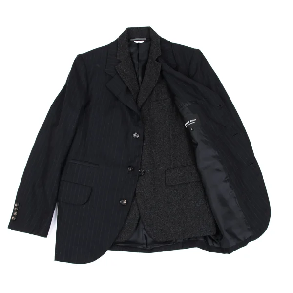 COMME des GARCONS HOMME DEUX Embroidery Striped Vest Docking Jacket & Pants K-173217_002