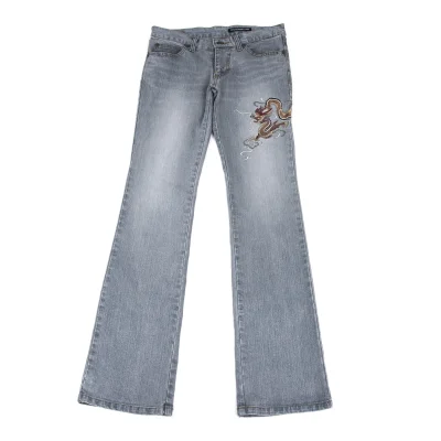 VIVIENNETAM Cotton Blend Dragon Embroidery Stretch Jeans