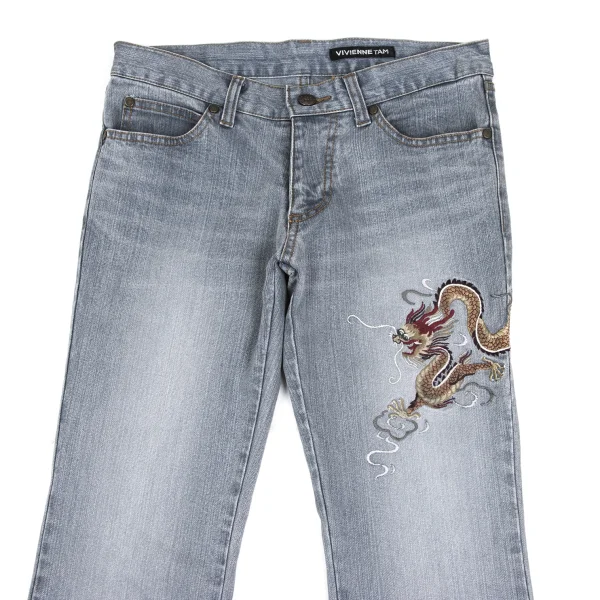 VIVIENNETAM Cotton Blend Dragon Embroidery Stretch Jeans K-173231_002