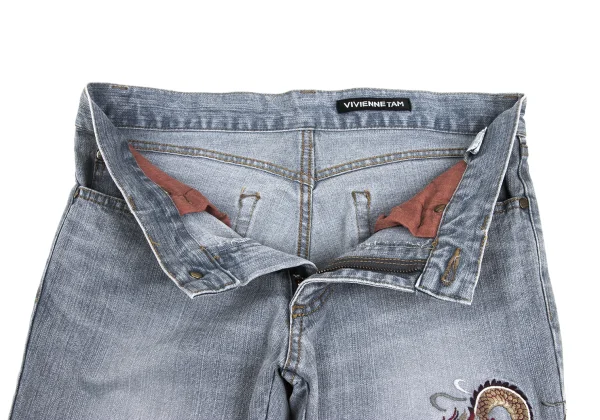 VIVIENNETAM Cotton Blend Dragon Embroidery Stretch Jeans K-173231_006