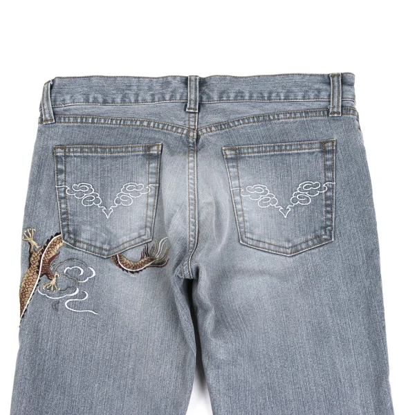 VIVIENNETAM Cotton Blend Dragon Embroidery Stretch Jeans K-173231_011