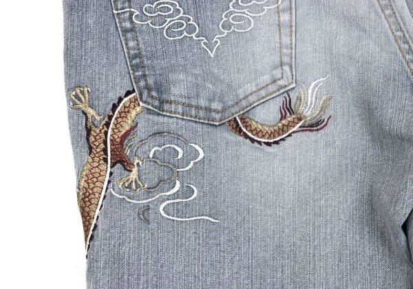 VIVIENNETAM Cotton Blend Dragon Embroidery Stretch Jeans K-173231_013