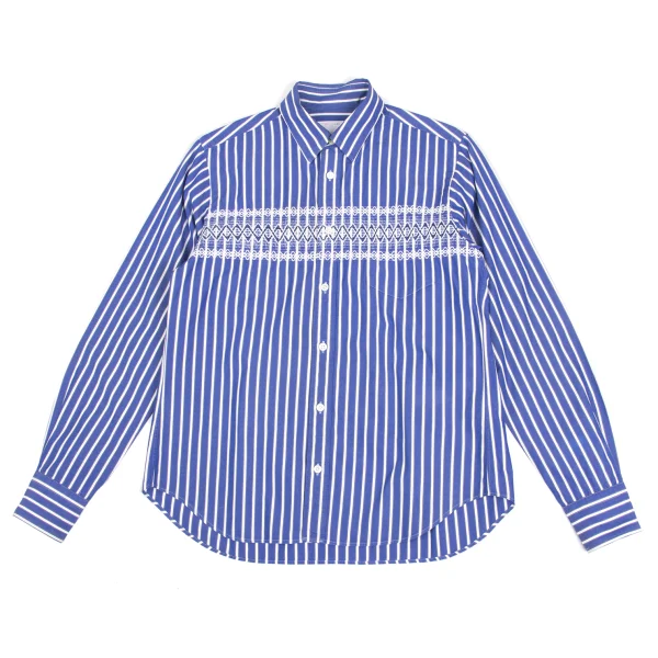 sacai Cotton Front Embroidery Design Striped Shirt Blue,White 1 K-173232_001