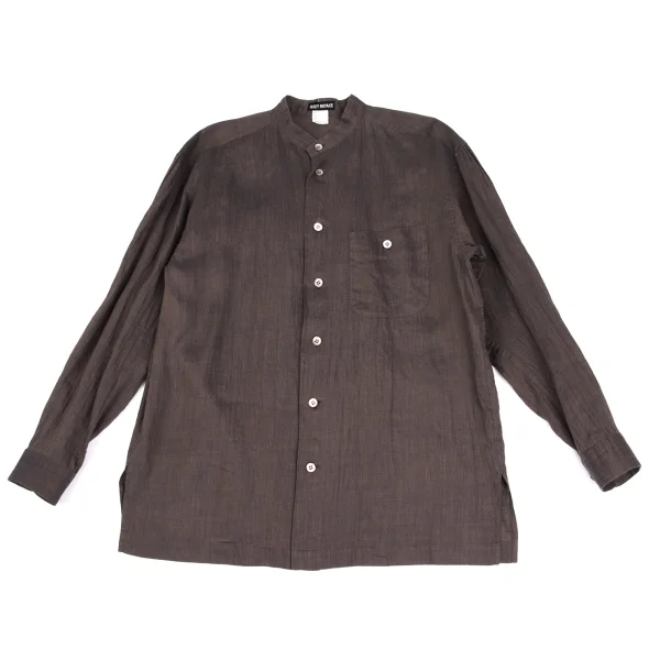 ISSEY MIYAKE MEN Linen Band-collar Shirt Brown XL K-173236_001
