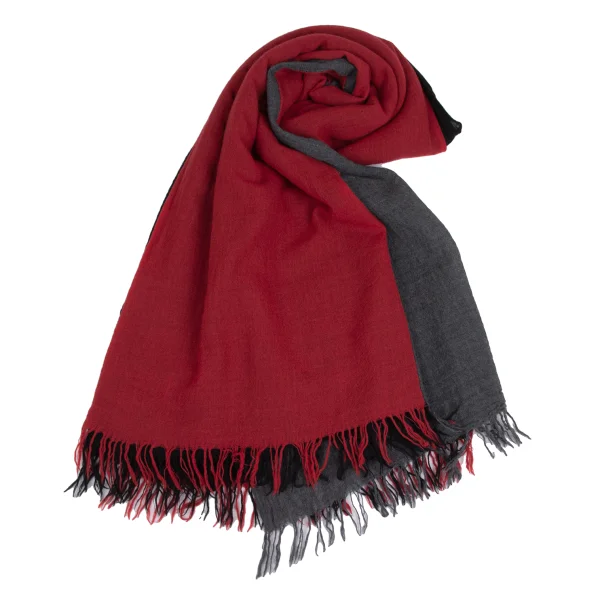 Y's Three Layer Fringe Scarf Black,Red,Grey  K-173265_001