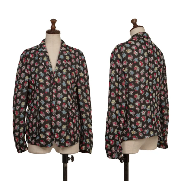 tricot COMME des GARCONS Floral Print Rayon Padded Jacket Black,Multi-Color S K-173267_001