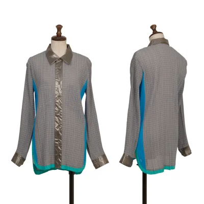 ISSEY MIYAKE Shiny Switching Plaid Pleated Blouse