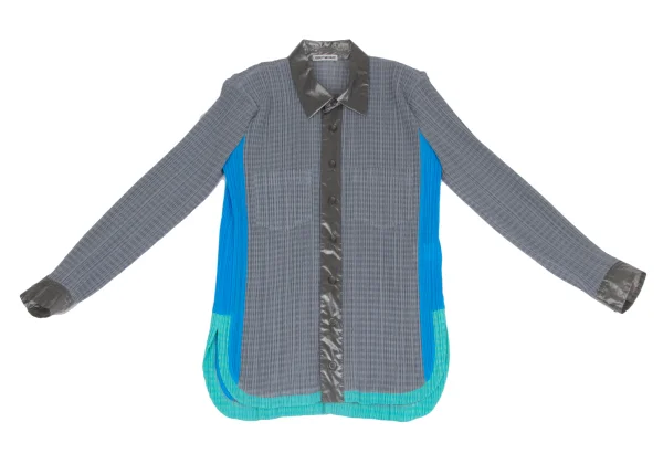 ISSEY MIYAKE Shiny Switching Plaid Pleated Blouse K-173271_002