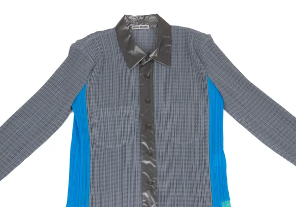 ISSEY MIYAKE Shiny Switching Plaid Pleated Blouse K-173271_003