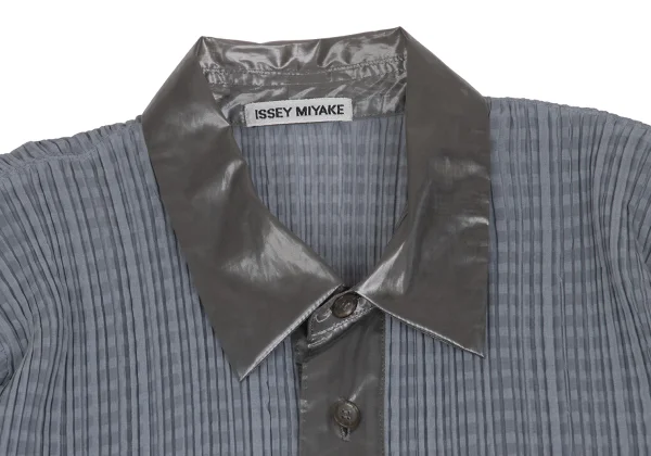 ISSEY MIYAKE Shiny Switching Plaid Pleated Blouse K-173271_004