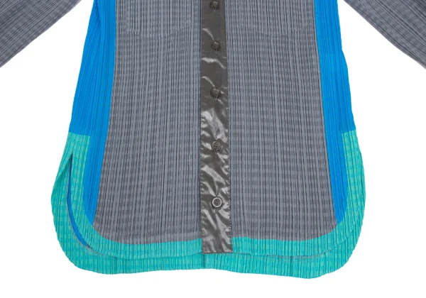 ISSEY MIYAKE Shiny Switching Plaid Pleated Blouse K-173271_008