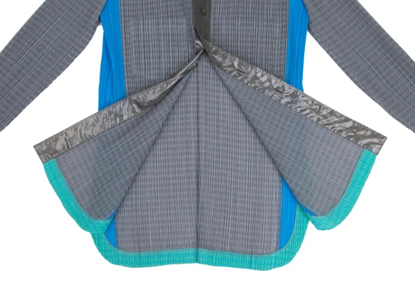 ISSEY MIYAKE Shiny Switching Plaid Pleated Blouse K-173271_011