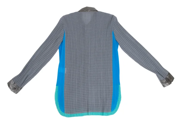 ISSEY MIYAKE Shiny Switching Plaid Pleated Blouse K-173271_012