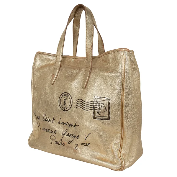 Yves Saint Laurent rive gauche Y Mail Metallic Leather Tote Bag Gold  K-173274_001