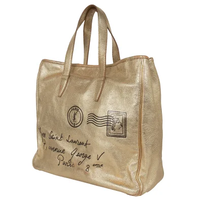 Yves Saint Laurent rive gauche Y Mail Metallic Leather Tote Bag