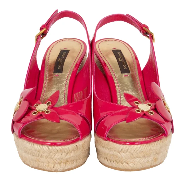 Louis Vuitton Floral Patent Leather Jute Wedge Sandal K-173281_002