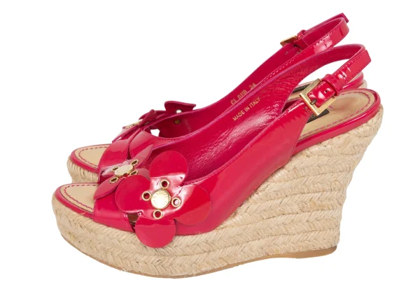 Louis Vuitton Floral Patent Leather Jute Wedge Sandal K-173281_003