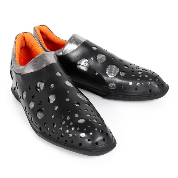 ISSEY MIYAKE Dot Punching Layered Metallic Leather Sneakers Black,Silver M(US About 6) K-173282_001