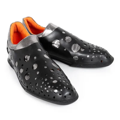 ISSEY MIYAKE Dot Punching Layered Metallic Leather Sneakers