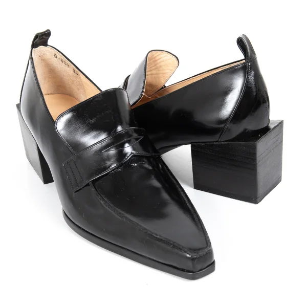 Jean Paul GAULTIER Square Heel Leather Penny Loafers Black 2 1/2 (US About5.5) K-173287_001