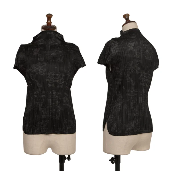 PLEATS PLEASE Dragon Printed Turtle Neck Blouse Black 3 K-173289_001