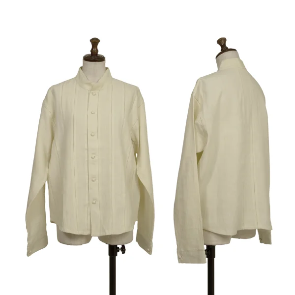 ASHA BY MDS Sheer Stripe Stand Collar Shirt Jacket Light yellow M K-173297_001