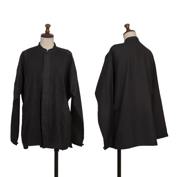 ASHA BY MDS Front Pintuck Detailing Band Collar Jacket  Black S-M K-173301_001