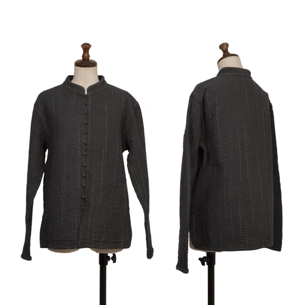 ASHA BY MDS Sashiko Multi Button Band Collar Jacket Charcoal L K-173303_001