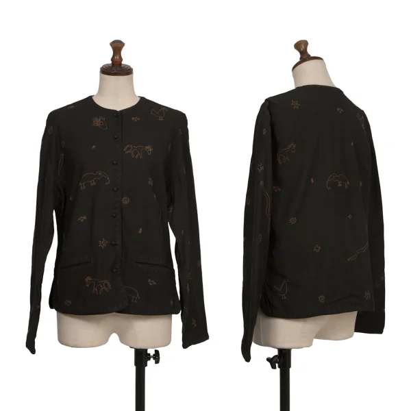 ASHA BY MDS Zigzag Animal Stitching  Collarless Jacket Black S-M K-173306_001