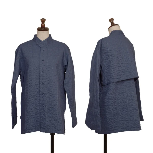 ASHA BY MDS Striped Sashiko Embroidered Stand Collar Jacket Blue M K-173308_001