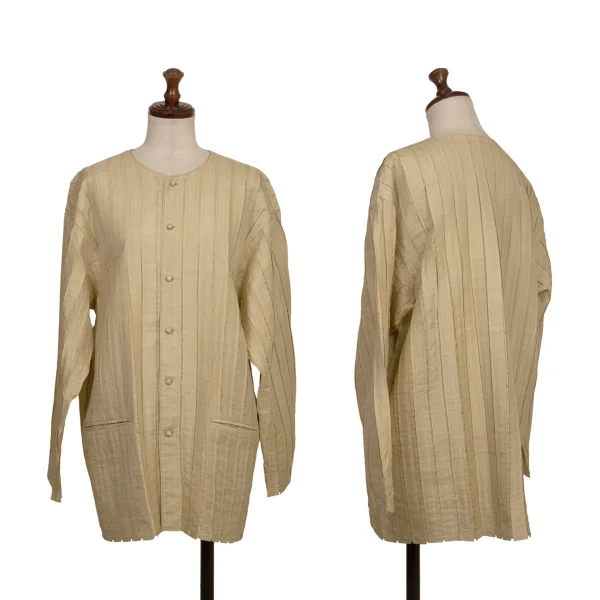 ASHA BY MDS Cotton Silk Tape Detail Collarless Jacket Beige M K-173311_001