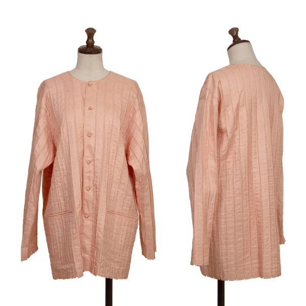 ASHA BY MDS Cotton Silk Tape Detail Collarless Jacket Pink M K-173312_001