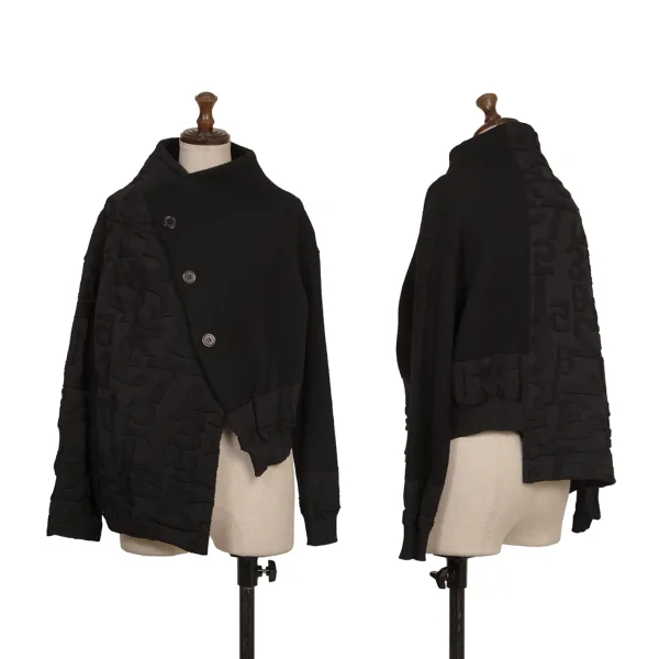 Y's Number Jacquard Asymmetrical Knit Cardigan Black 2 K-173339_001