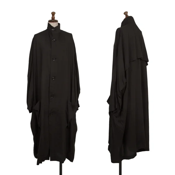 TAKESHI KOSAKA by Y's Pink Label Tencell Stand-collar Sheer Coat Black 2 K-173342_001