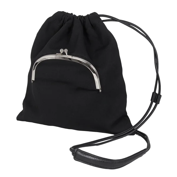 Y's Wool Gabardine Kiss Lock Pocket Souhlder Bag Black  K-173344_001
