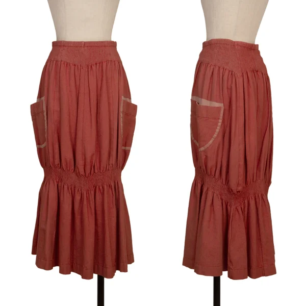 ISSEY MIYAKE A-POC INSIDE Cotton Shirred Side-Pocket Skirt Red 2 K-173352_001