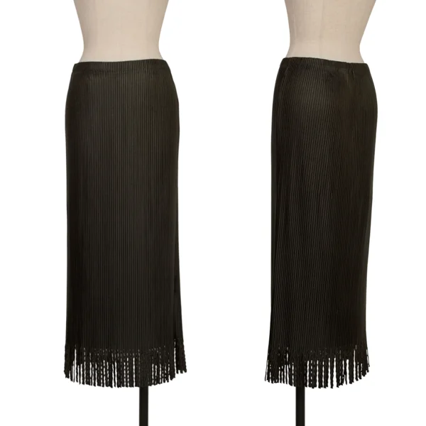 ISSEY MIYAKE FETE Hem Fringe Pleats Skirt Khaki 2 K-173353_001
