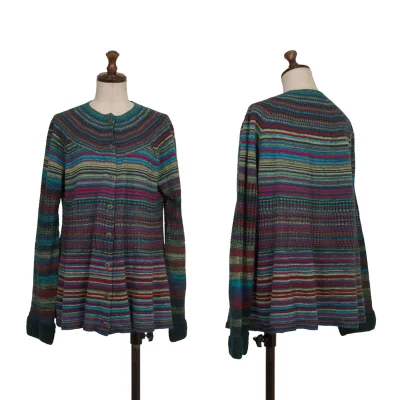 ISSEY MIYAKE HaaT Mohair Blend Wool Multi Striped Knit Cardigan