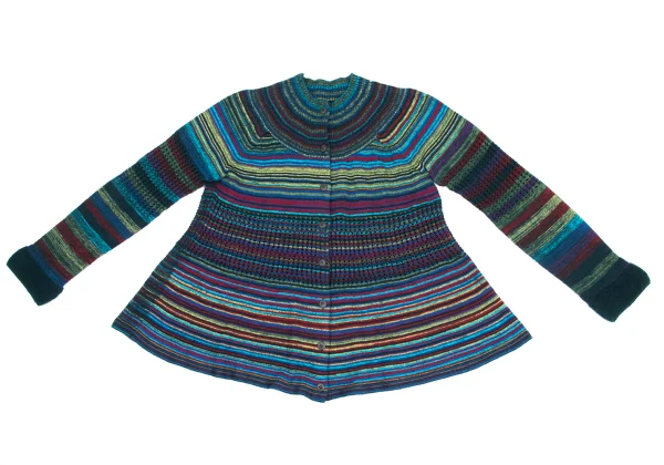 ISSEY MIYAKE HaaT Mohair Blend Wool Multi Striped Knit Cardigan K-173357_002