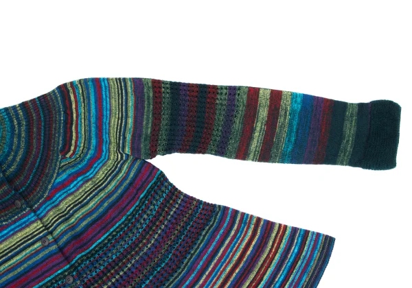 ISSEY MIYAKE HaaT Mohair Blend Wool Multi Striped Knit Cardigan K-173357_005