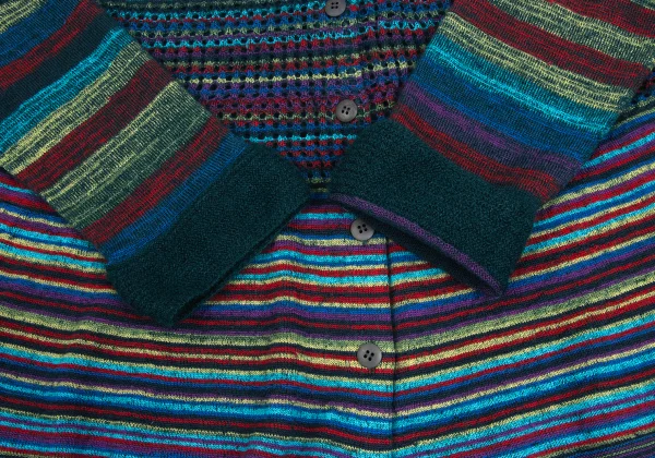 ISSEY MIYAKE HaaT Mohair Blend Wool Multi Striped Knit Cardigan K-173357_006