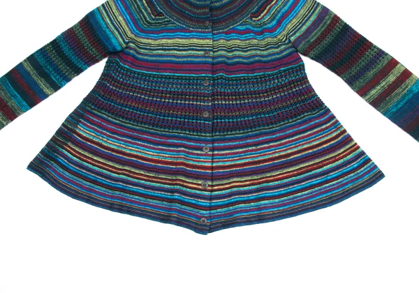 ISSEY MIYAKE HaaT Mohair Blend Wool Multi Striped Knit Cardigan K-173357_007