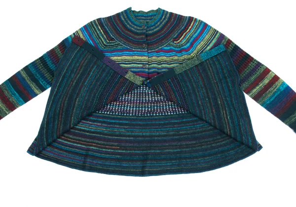 ISSEY MIYAKE HaaT Mohair Blend Wool Multi Striped Knit Cardigan K-173357_008