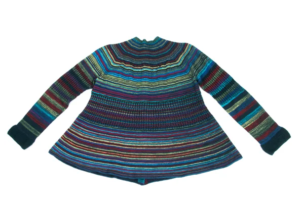 ISSEY MIYAKE HaaT Mohair Blend Wool Multi Striped Knit Cardigan K-173357_009