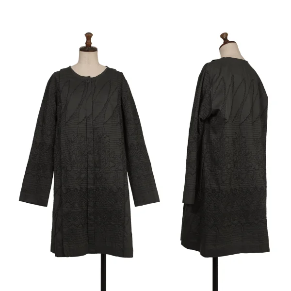 ISSEY MIYAKE HaaT Silk Blend Embroidery Shirt Tunic Charcoal 3 K-173361_001