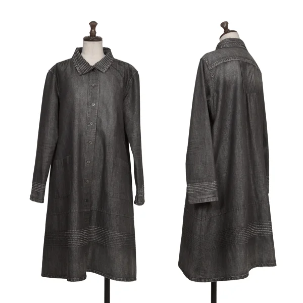 ISSEY MIYAKE HaaT Cotton Blend Pintuck Denim Half Coat Black 2 K-173364_001