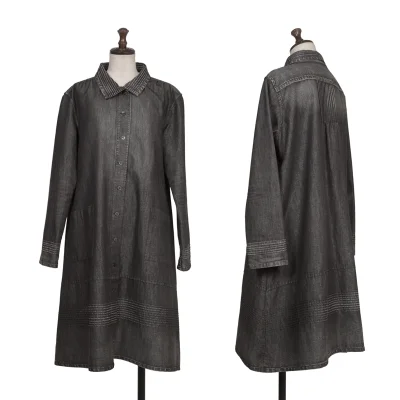 ISSEY MIYAKE HaaT Cotton Blend Pintuck Denim Half Coat